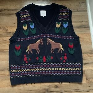 Found X Free People Collab Horse Isles Knit Sweater Vest Medium EUC